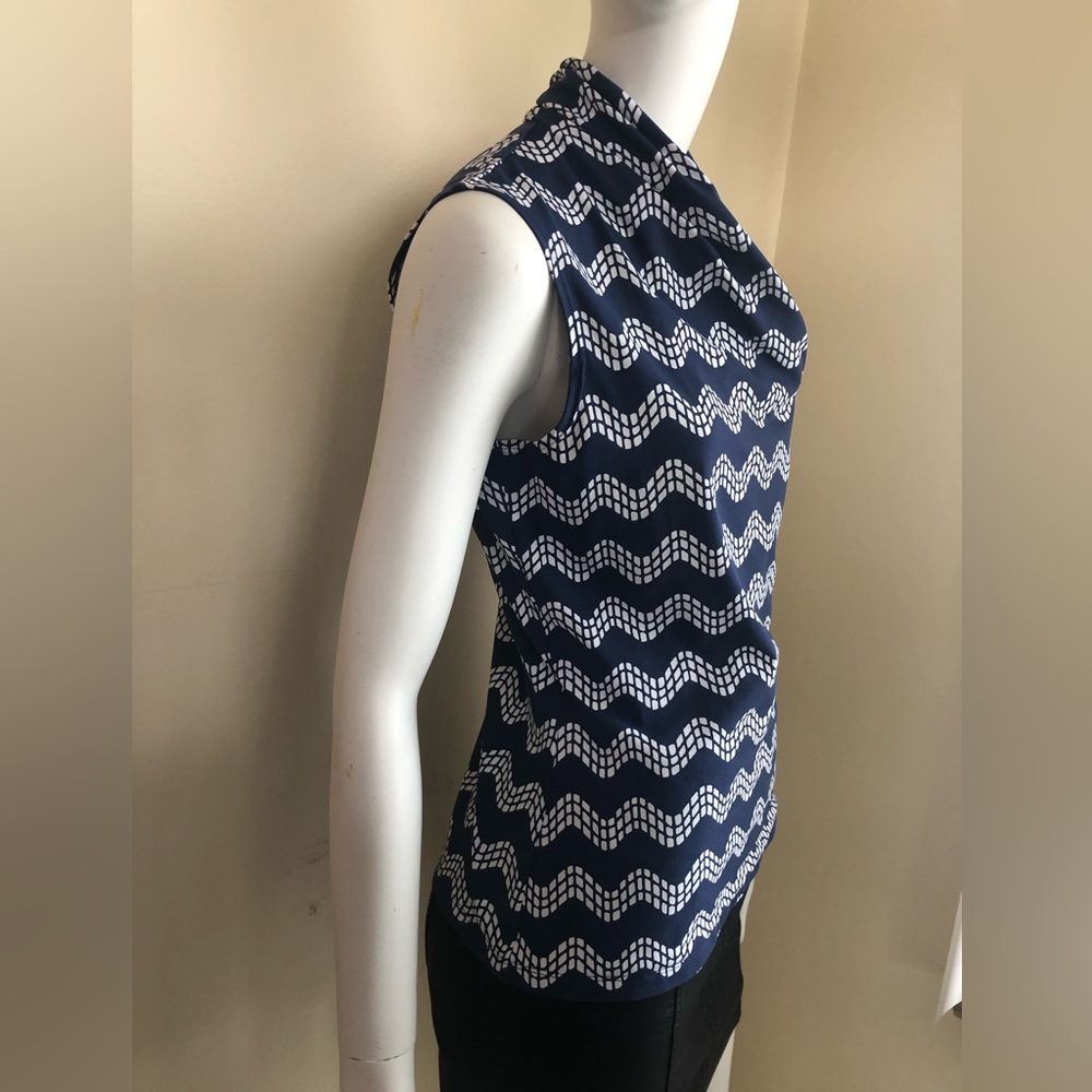 J. McLaughlin sleeveless top in blue and white faux wrap - Picture 10 of 15
